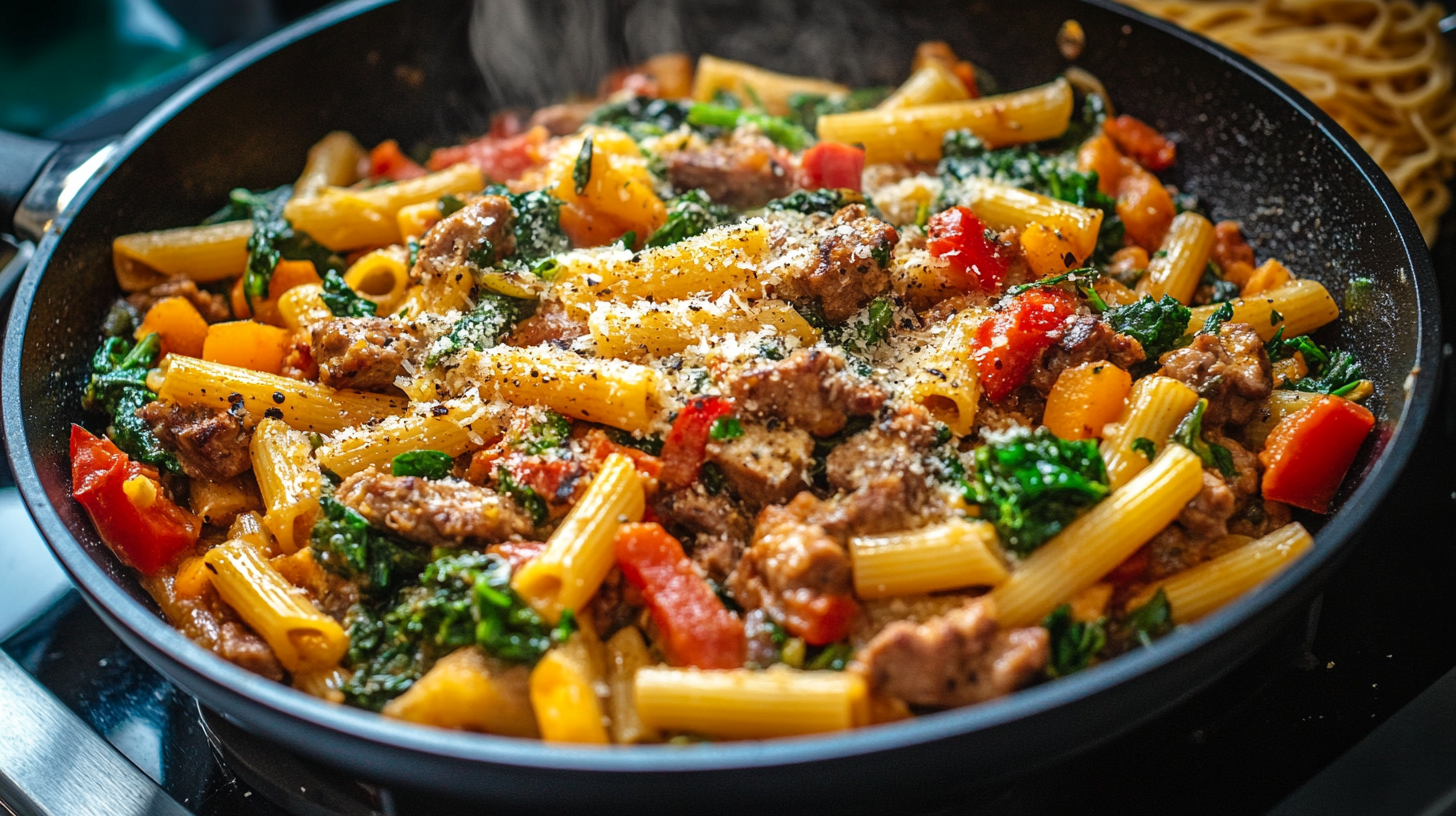 A quick and easy stir-fry dinner being cooked in a skillet.(What Should I Eat at Dinner Today?)