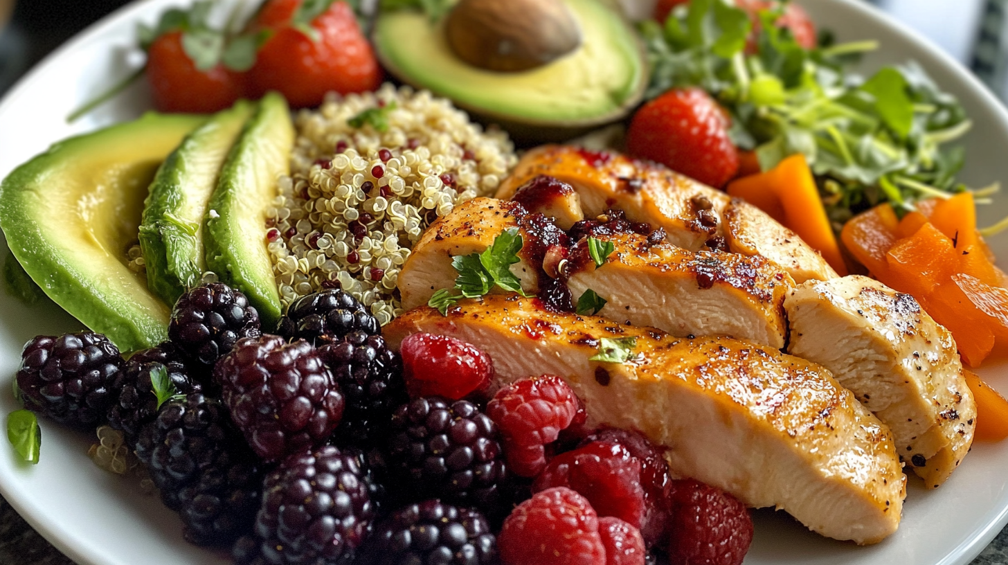 Variety of healthy foods including protein, whole grains, fruits, vegetables, and healthy fats.(Which Type of Food Should I Eat Today?)